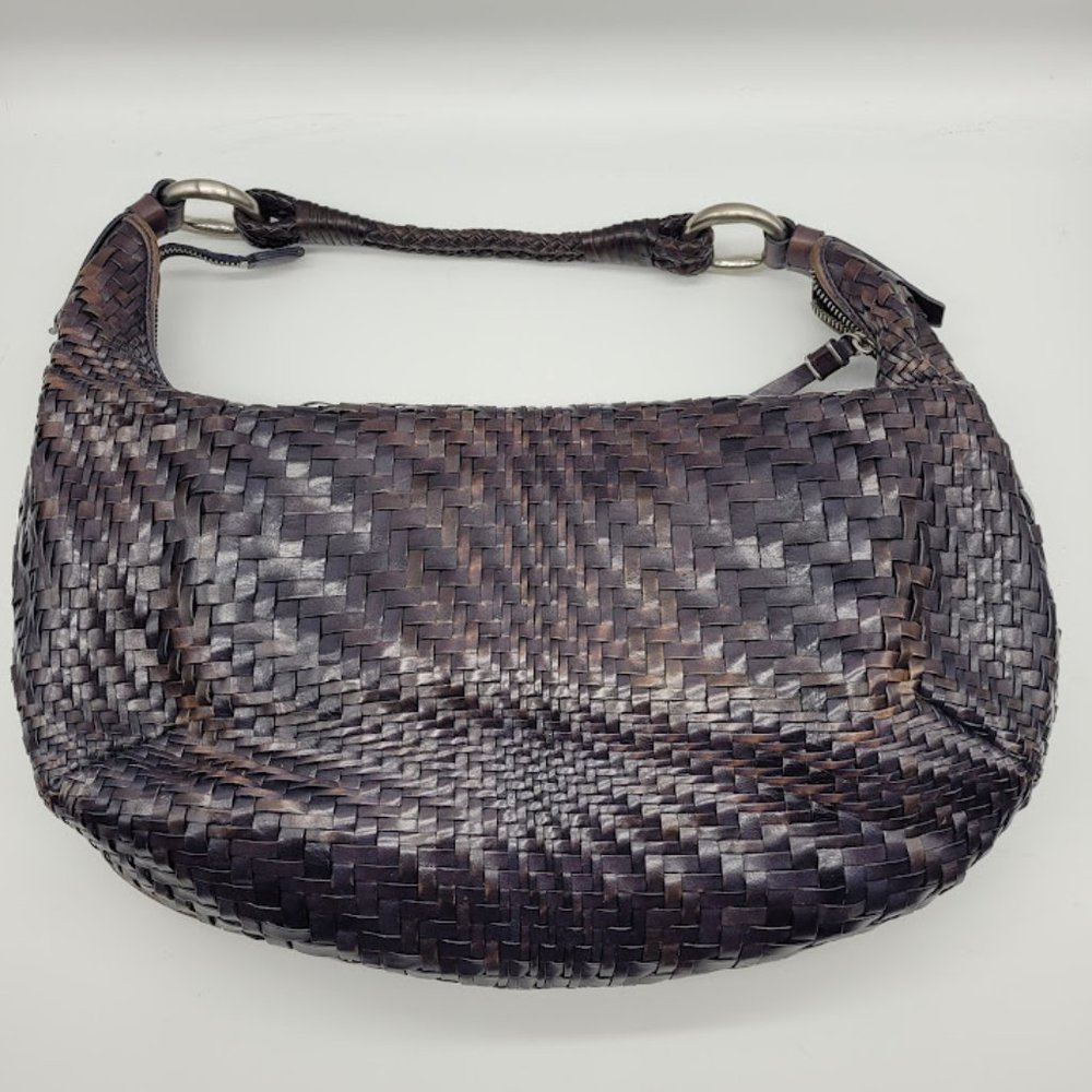 SOLD: Cole Haan Genevieve Leather Weave Satchel Tote Hobo Purse Blue Bag Luxury - Picture 3 of 16